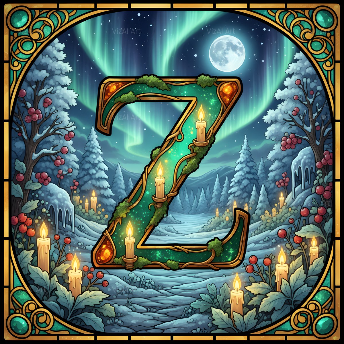 Christmas Amber Aurora Glow alphabet — printable letter Z