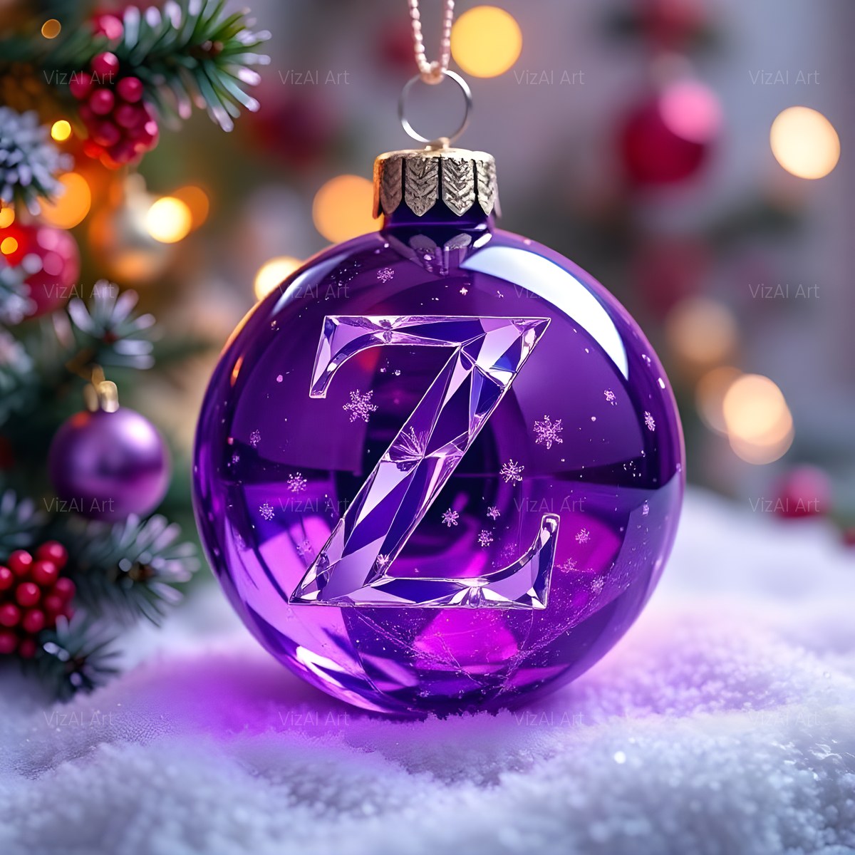 Christmas Amethyst Bauble Magic alphabet — printable letter Z