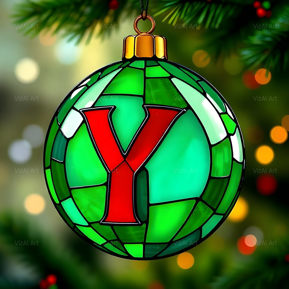 Christmas Emerald Bauble Glow alphabet — printable letter Y
