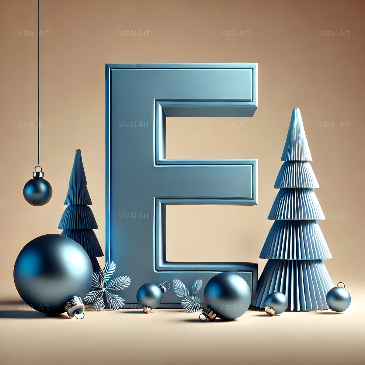 Christmas Silver Bauble Frost alphabet — printable letter E