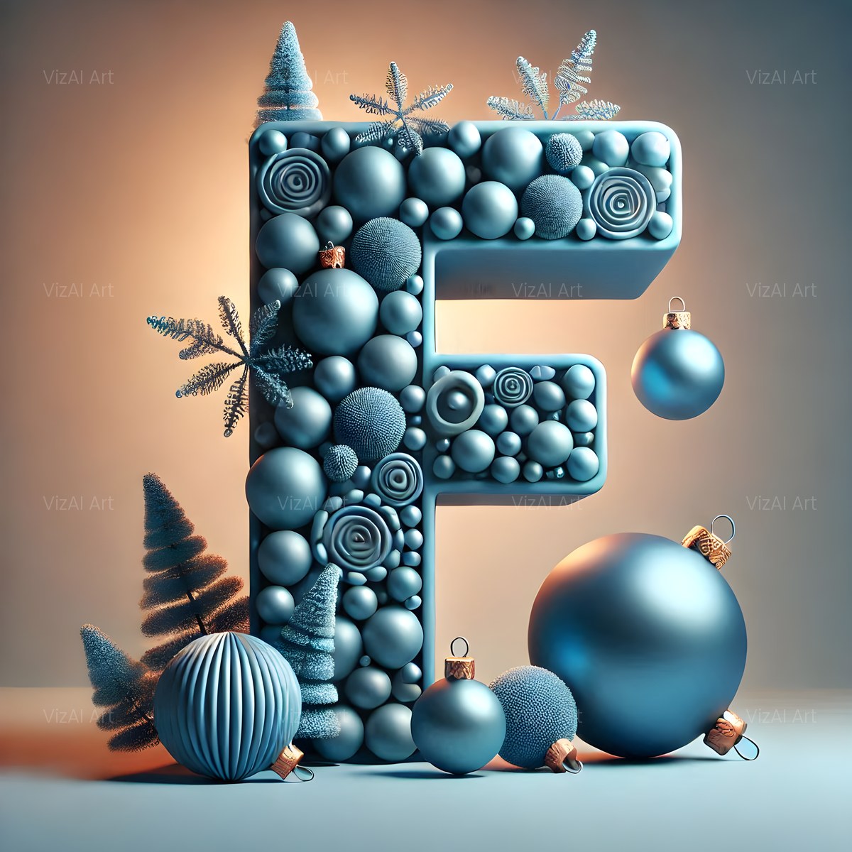 Christmas Silver Bauble Frost alphabet — printable letter F