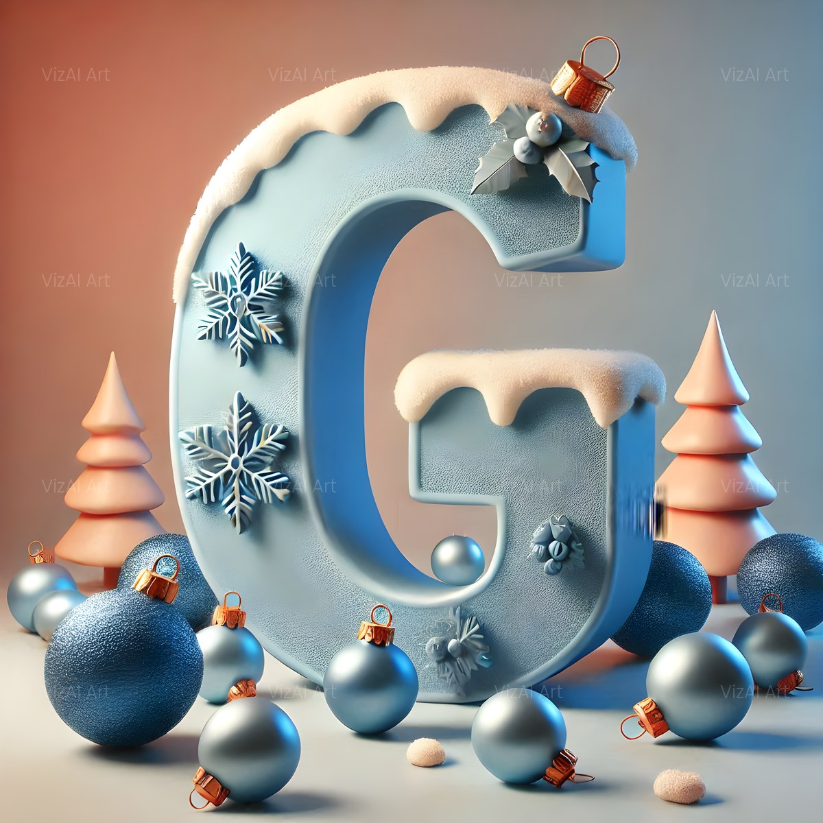 Christmas Silver Bauble Frost alphabet — printable letter G