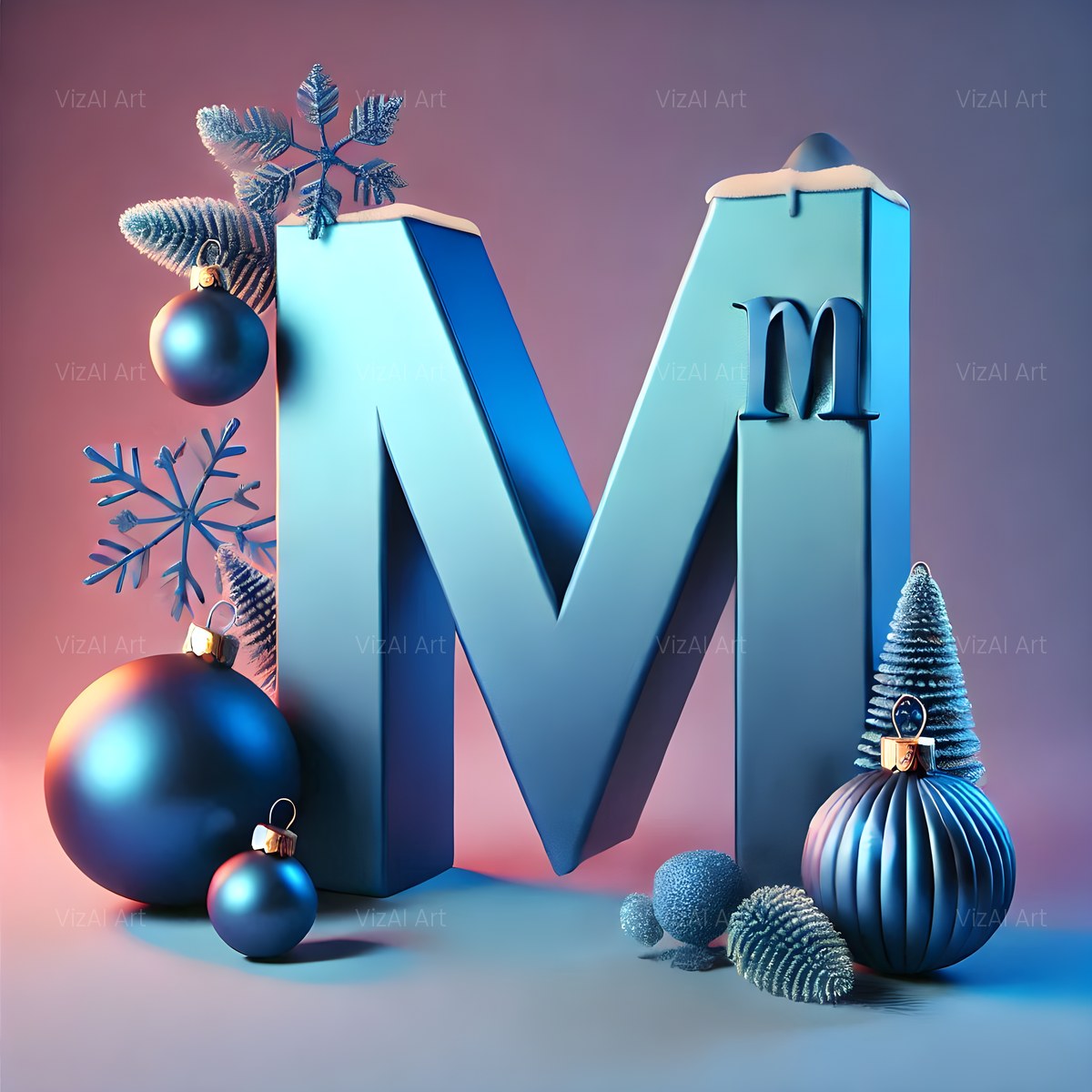 Christmas Silver Bauble Frost alphabet — printable letter M