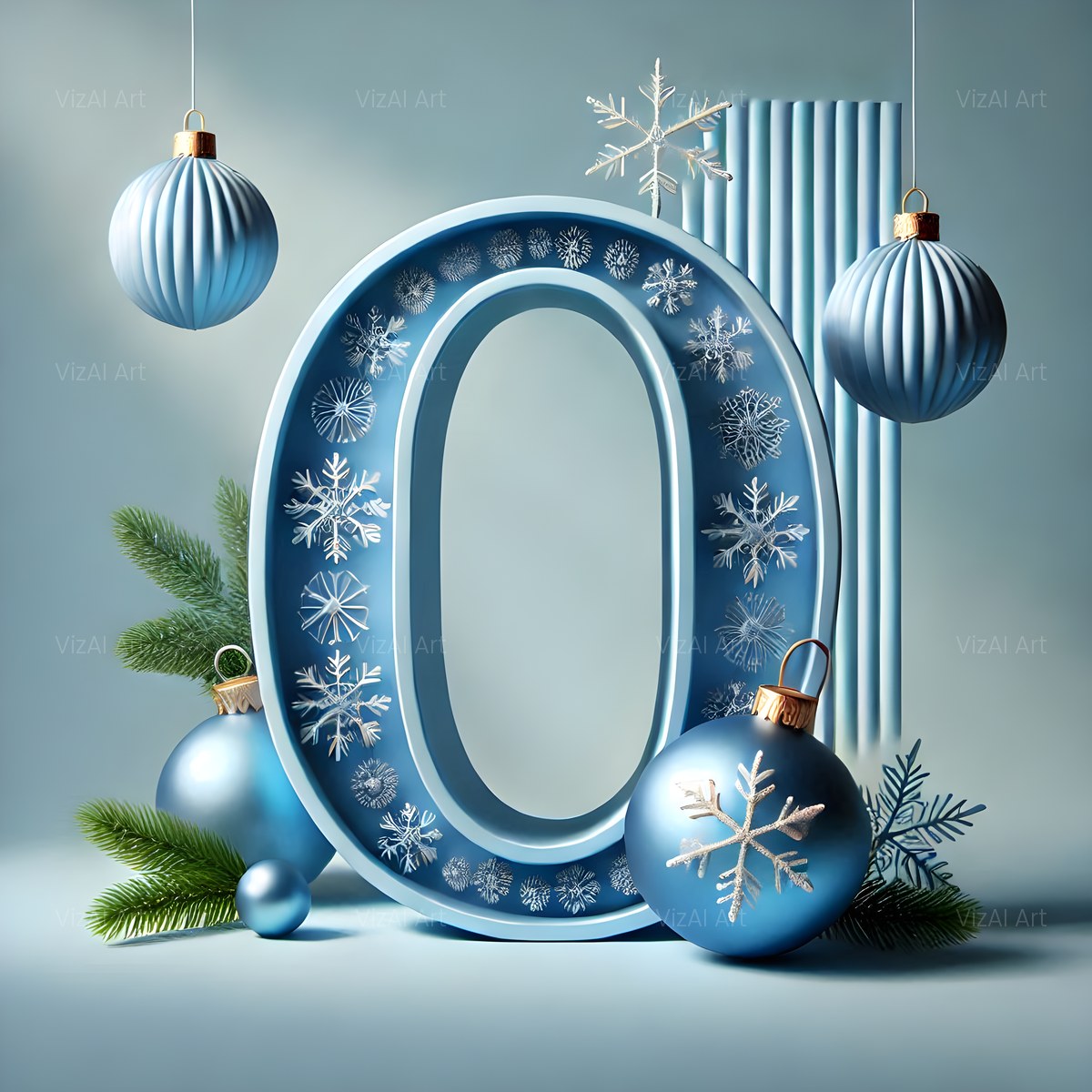 Christmas Silver Bauble Frost alphabet — printable letter O