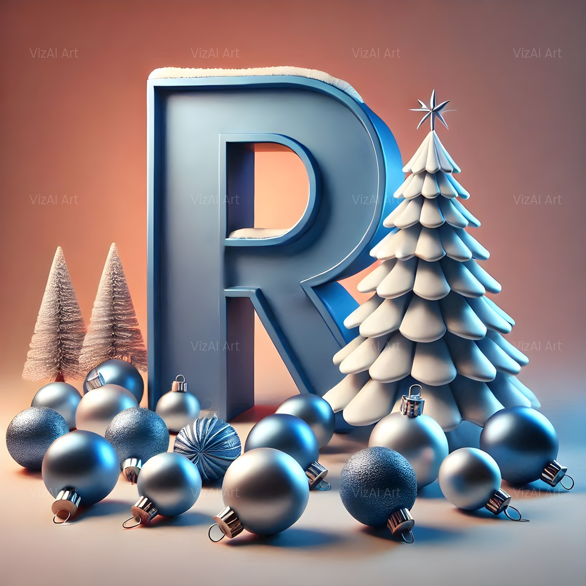 Christmas Silver Bauble Frost alphabet — printable letter R