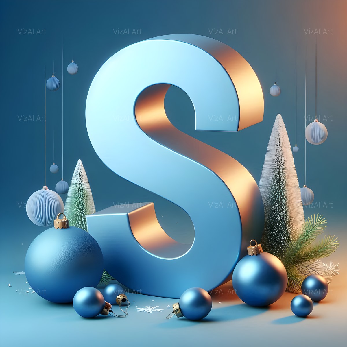 Christmas Silver Bauble Frost alphabet — printable letter S