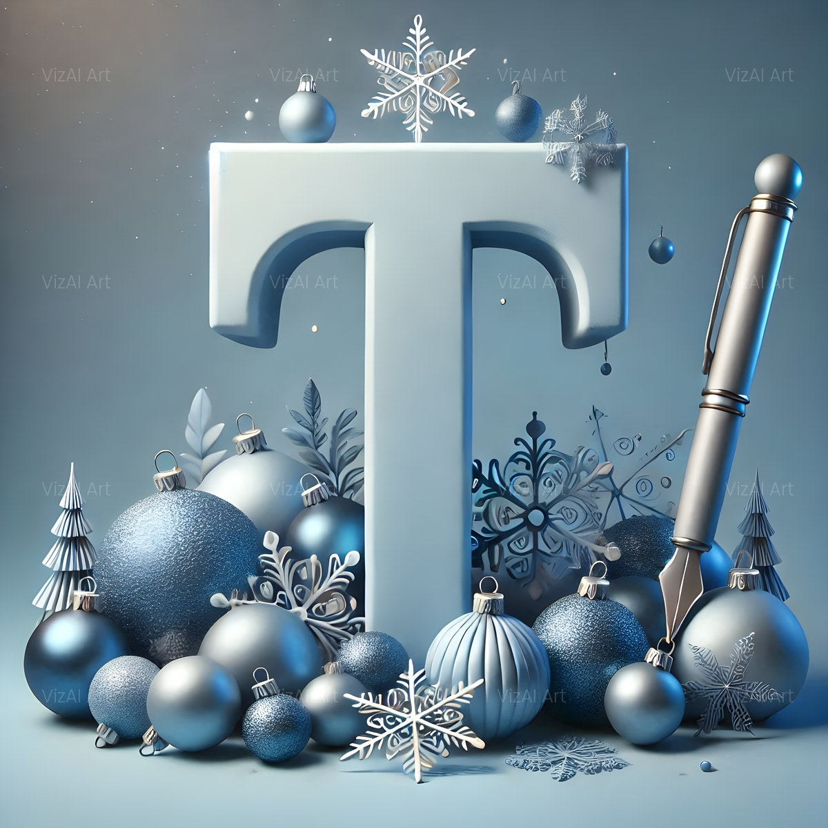 Christmas Silver Bauble Frost alphabet — printable letter T