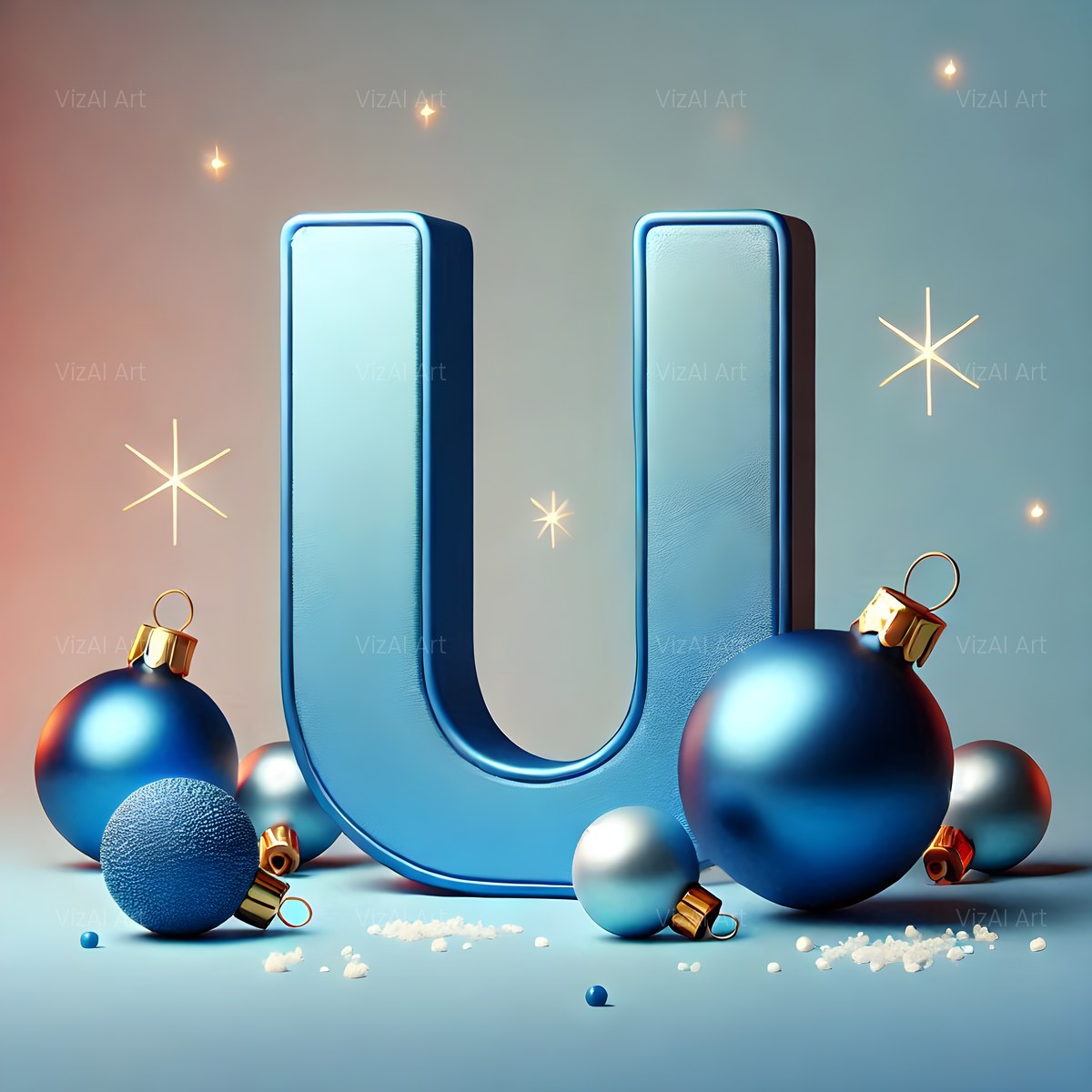 Christmas Silver Bauble Frost alphabet — printable letter U
