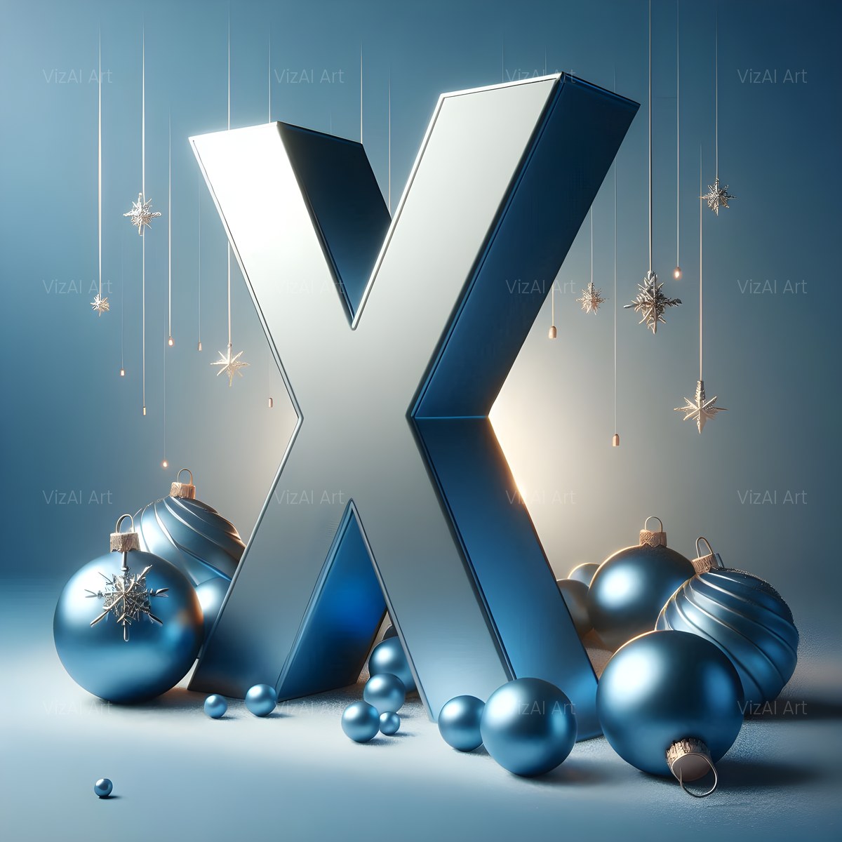 Christmas Silver Bauble Frost alphabet — printable letter X