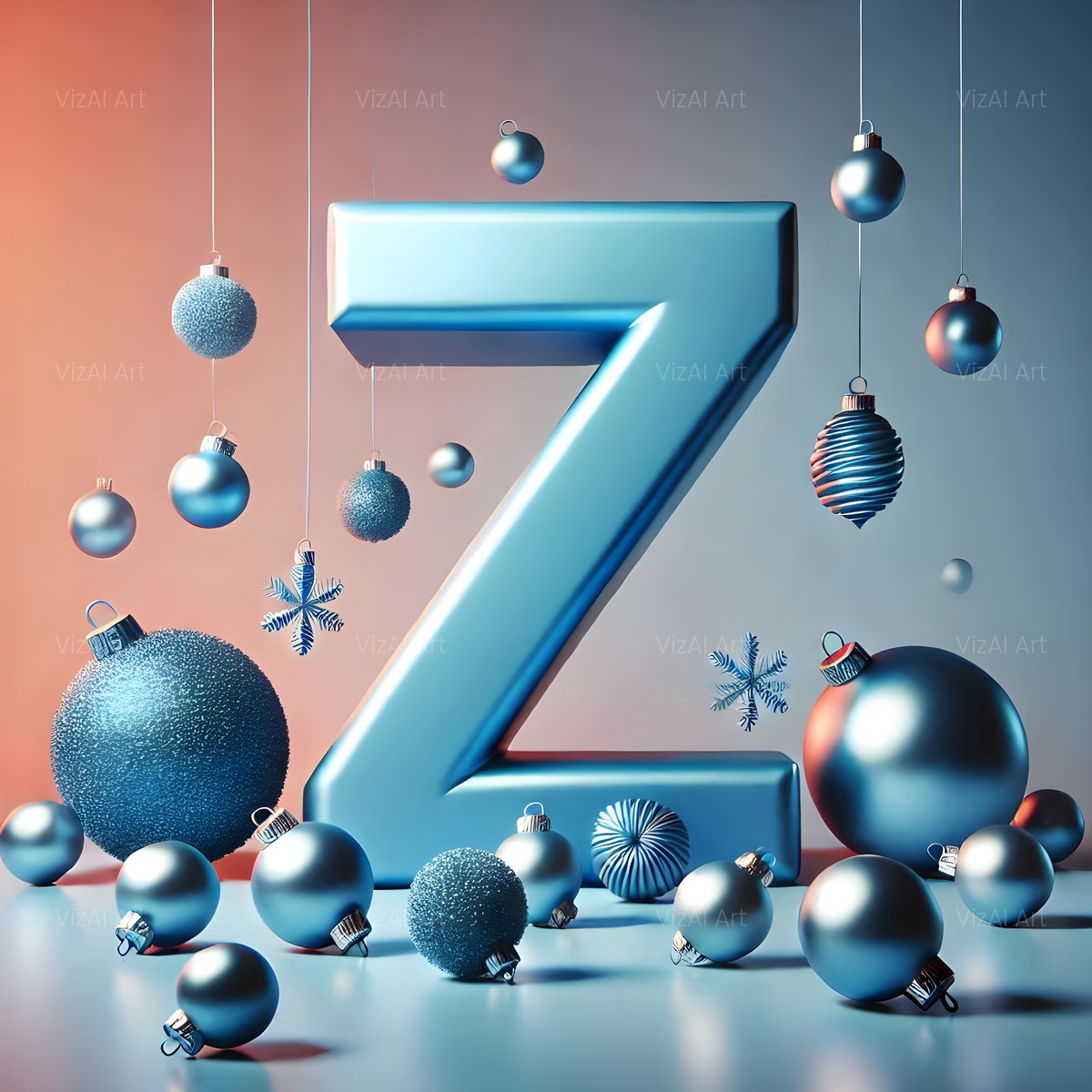 Christmas Silver Bauble Frost alphabet — printable letter Z