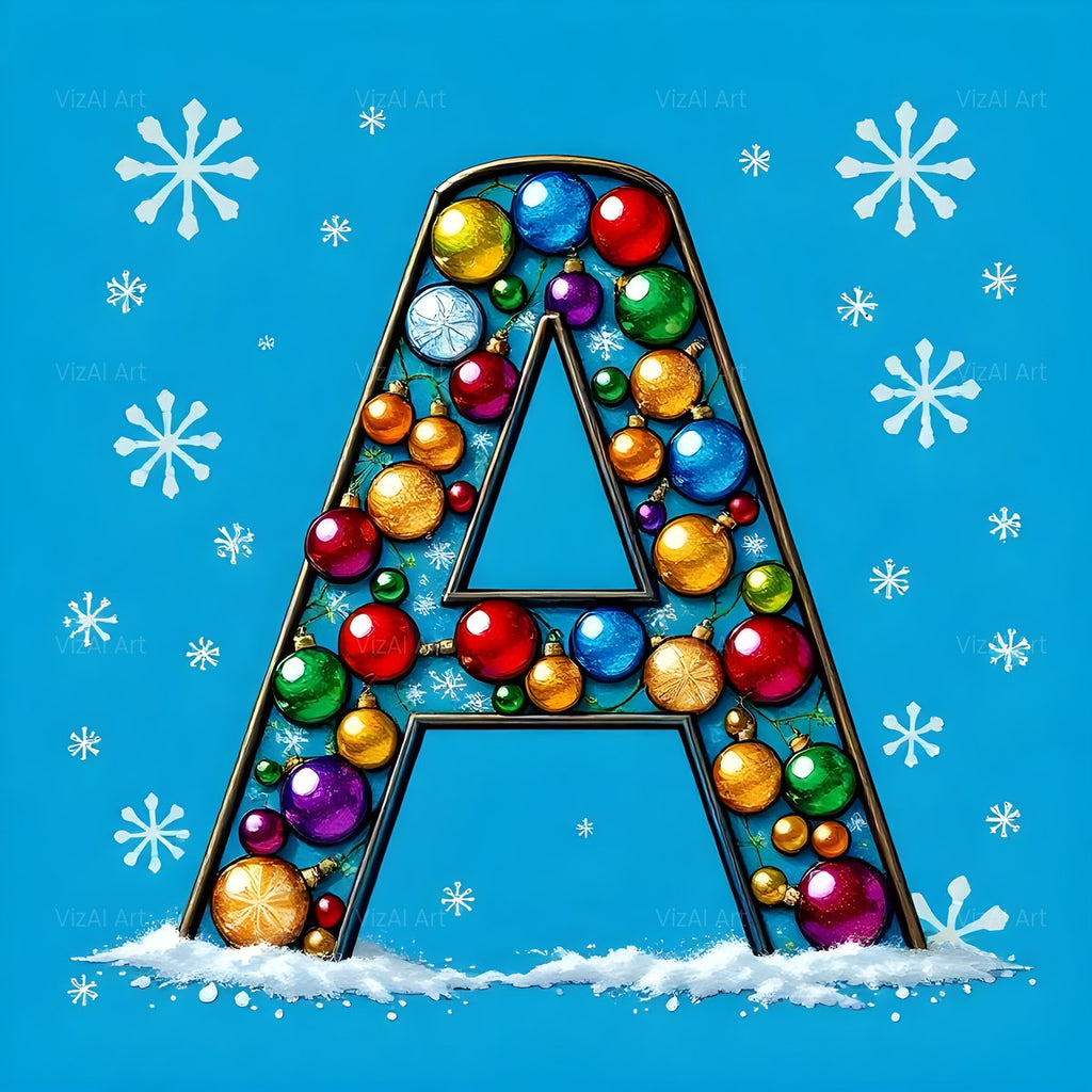 Christmas Rainbow Bauble Cheer alphabet — printable letter A