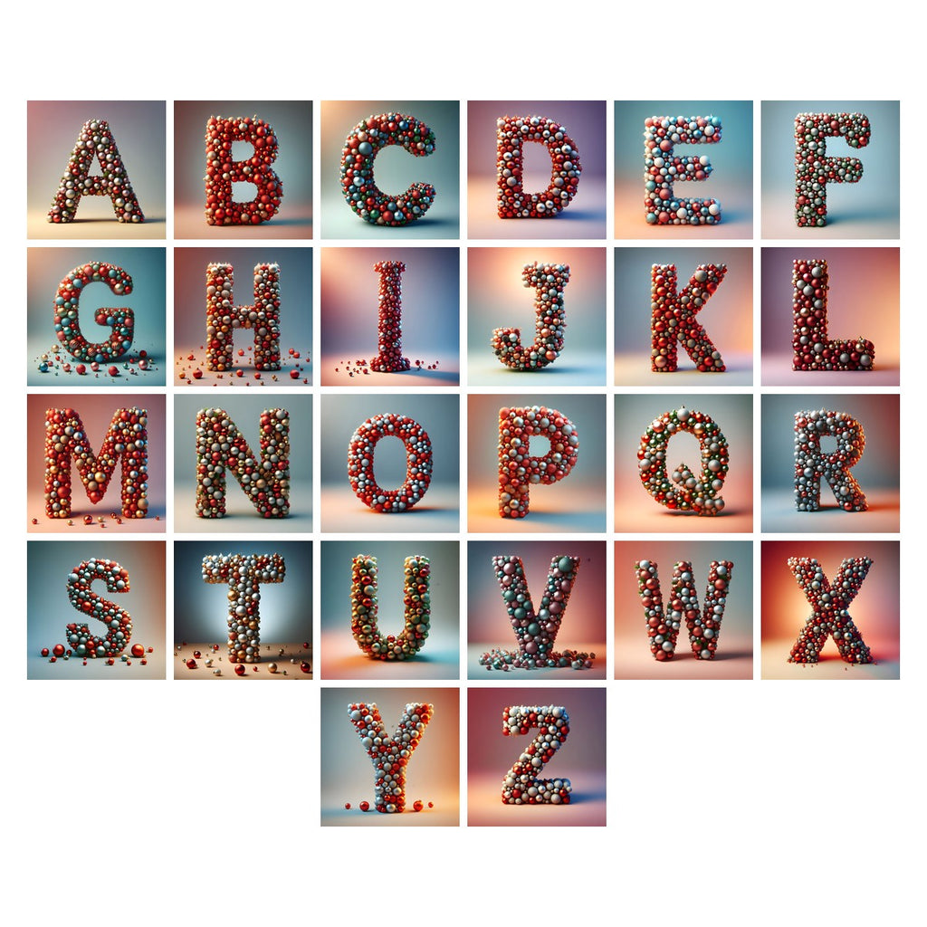 Christmas Pearl Bauble Harmony alphabet — all 26 letters A to Z, choose any single letter