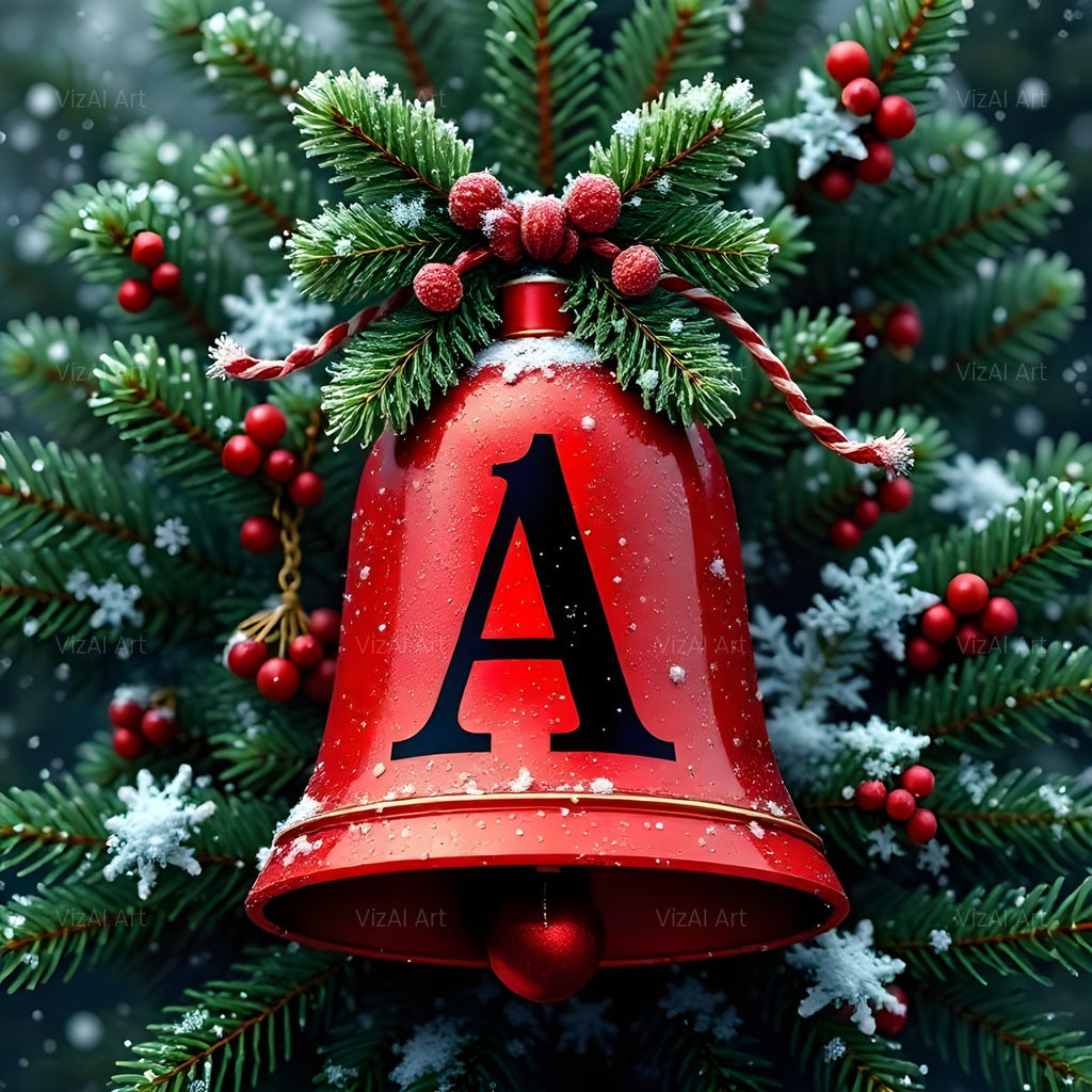 Christmas Scarlet Bell Charm alphabet — printable letter A