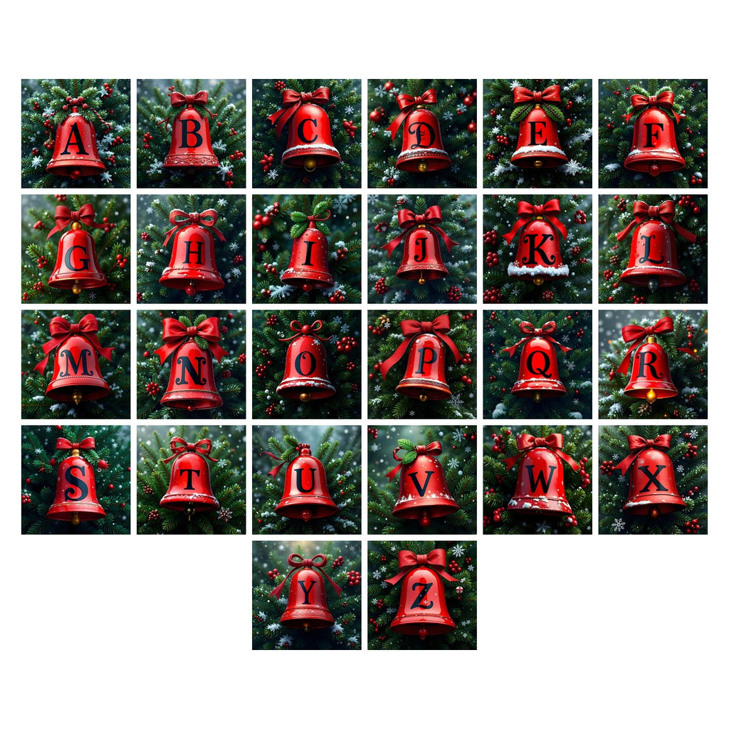 Christmas Scarlet Bell Charm alphabet — all 26 letters A to Z, choose any single letter