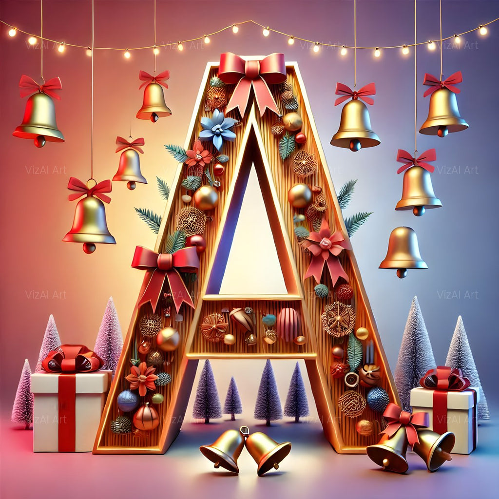 Christmas Golden Bells Celebration alphabet — printable letter A