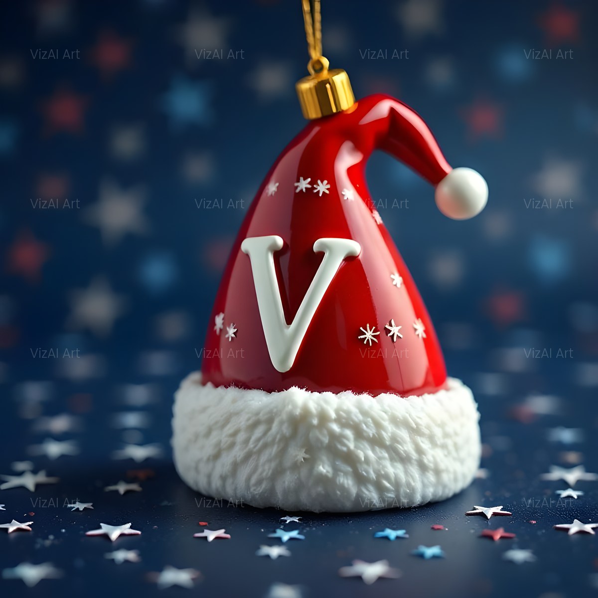 Christmas Scarlet Santa Hat alphabet — printable letter V
