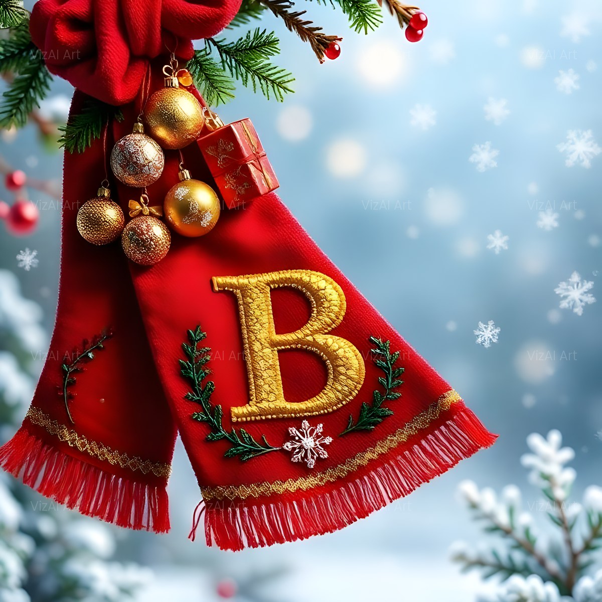 Christmas Scarlet Scarf Warmth alphabet — printable letter B