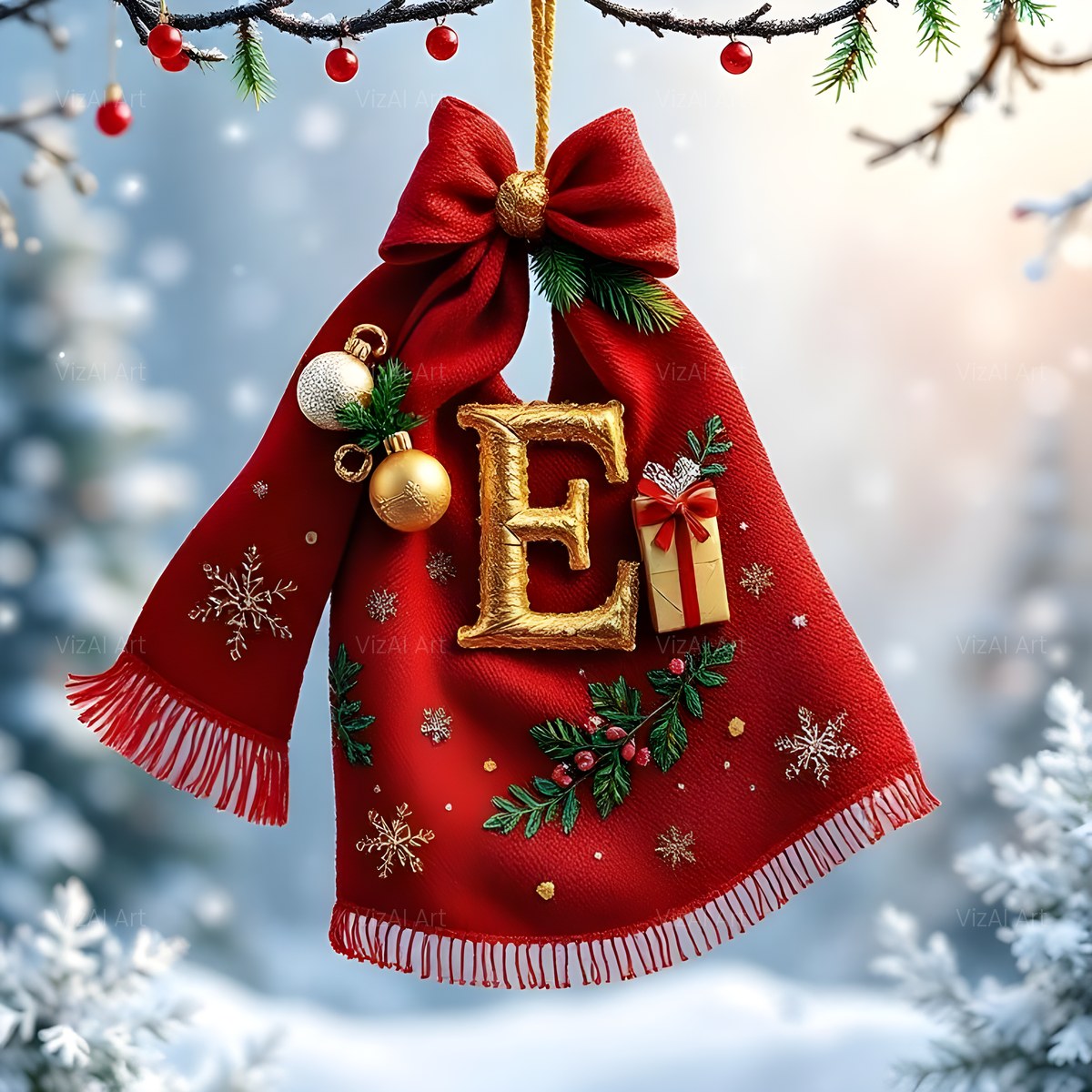 Christmas Scarlet Scarf Warmth alphabet — printable letter E