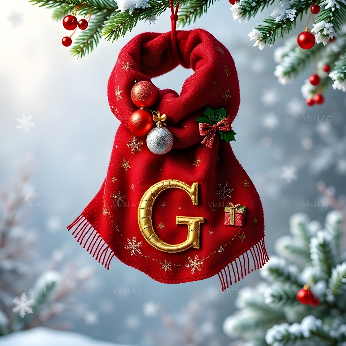 Christmas Scarlet Scarf Warmth alphabet — printable letter G