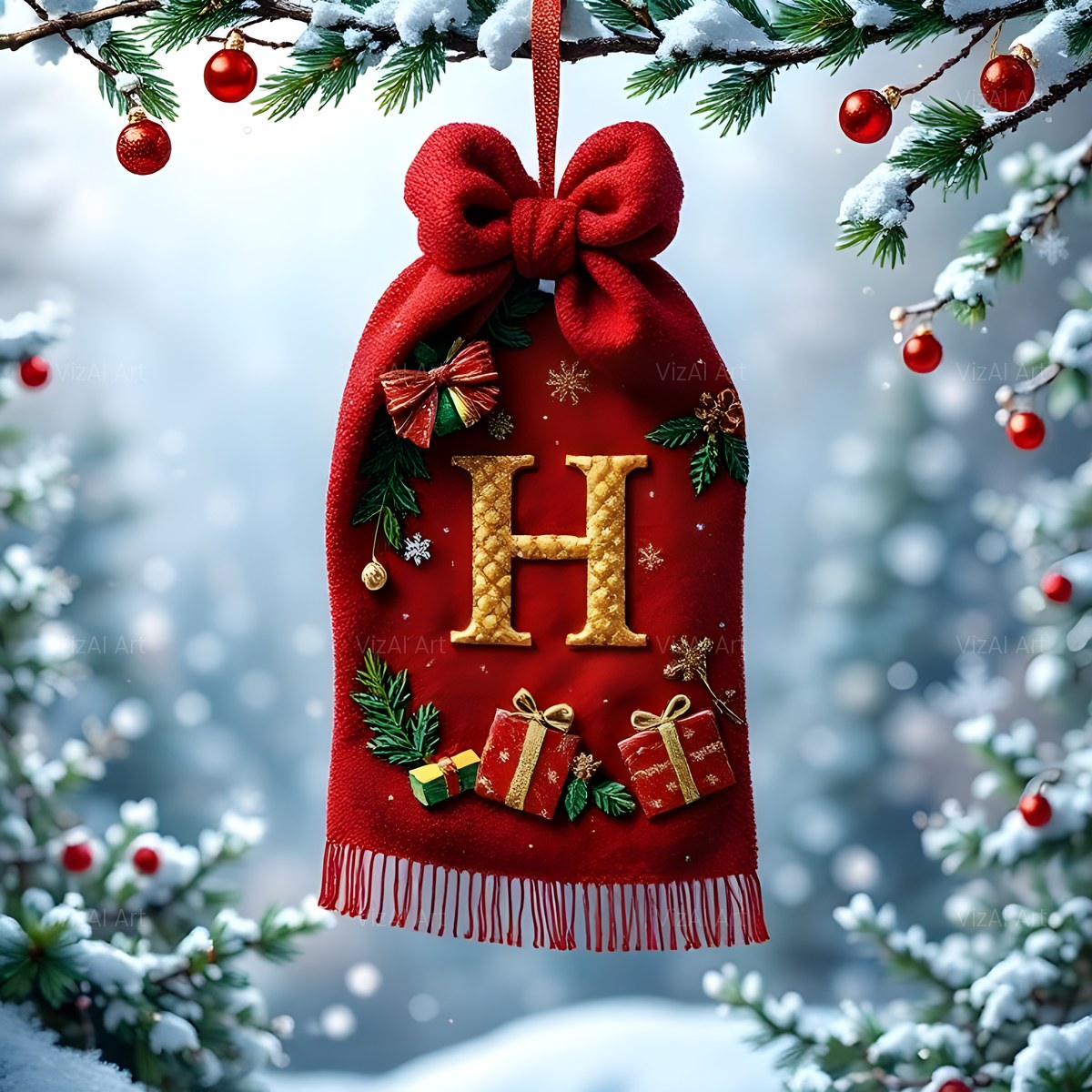 Christmas Scarlet Scarf Warmth alphabet — printable letter H