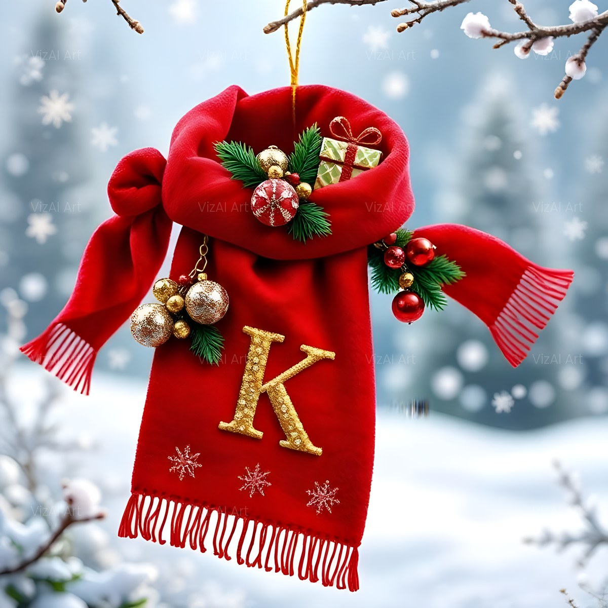 Christmas Scarlet Scarf Warmth alphabet — printable letter K
