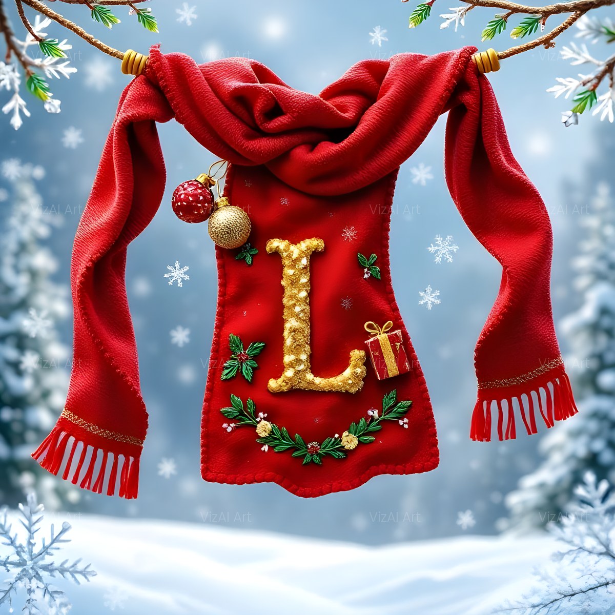 Christmas Scarlet Scarf Warmth alphabet — printable letter L