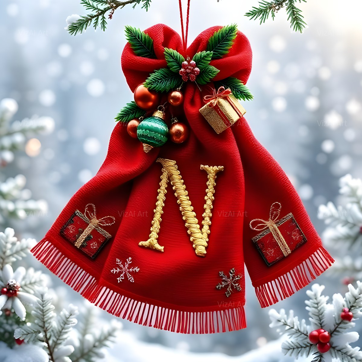 Christmas Scarlet Scarf Warmth alphabet — printable letter N