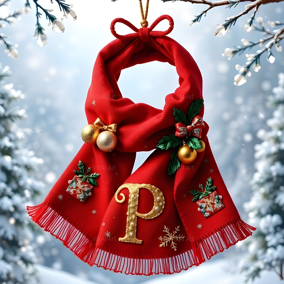 Christmas Scarlet Scarf Warmth alphabet — printable letter P