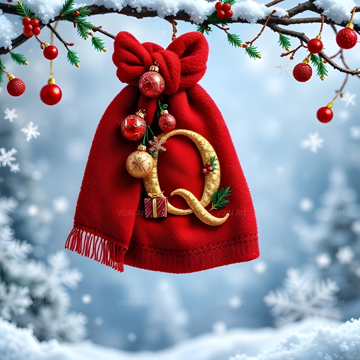 Christmas Scarlet Scarf Warmth alphabet — printable letter Q