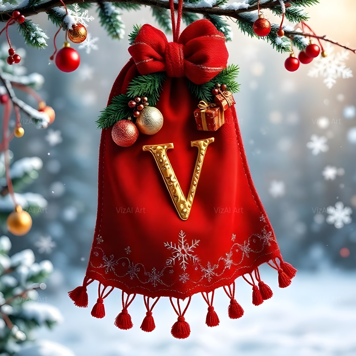 Christmas Scarlet Scarf Warmth alphabet — printable letter V