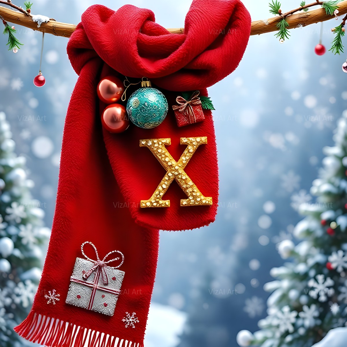 Christmas Scarlet Scarf Warmth alphabet — printable letter X
