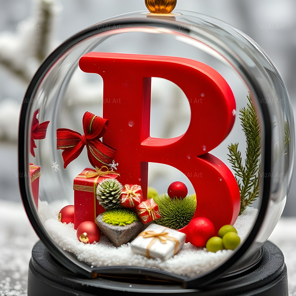 Christmas Scarlet Snow Globe alphabet — printable letter B