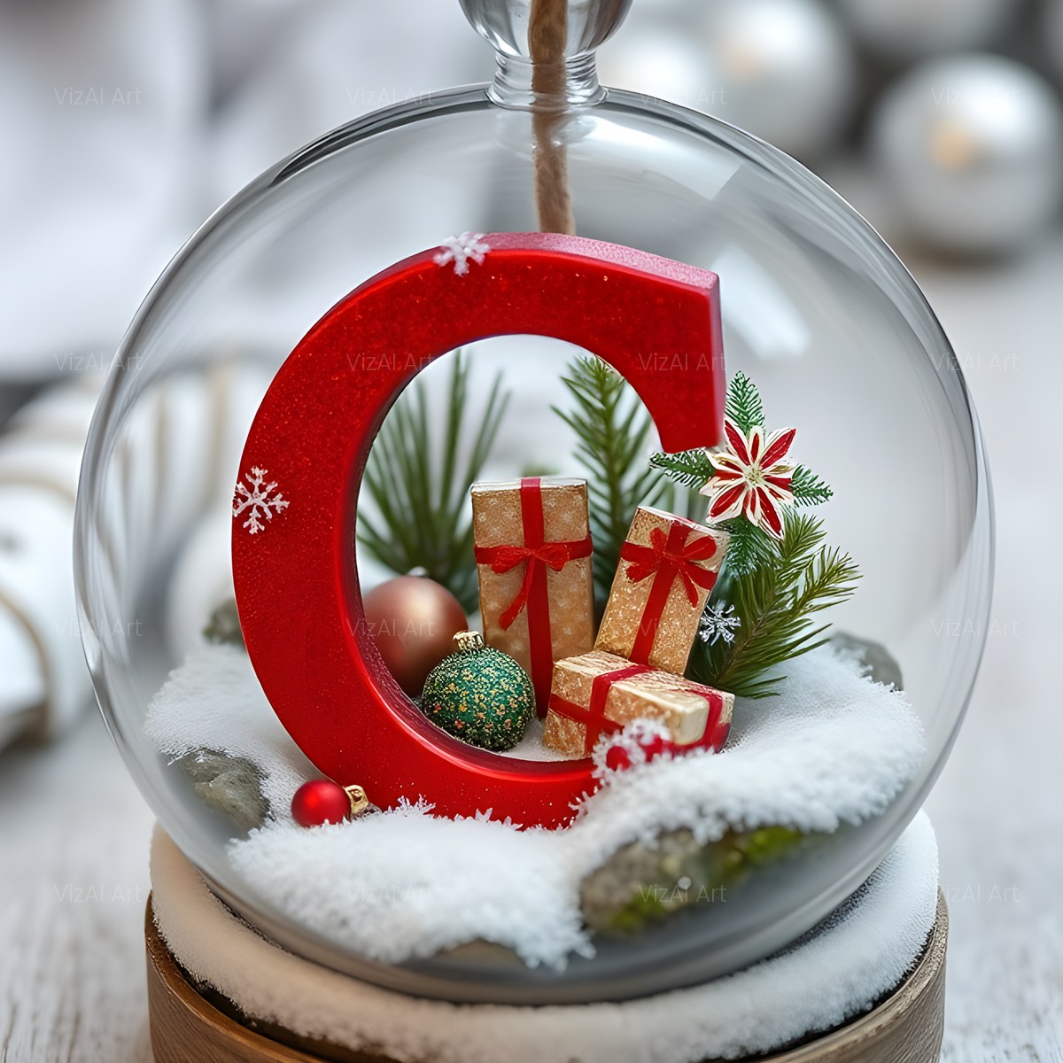 Christmas Scarlet Snow Globe alphabet — printable letter C