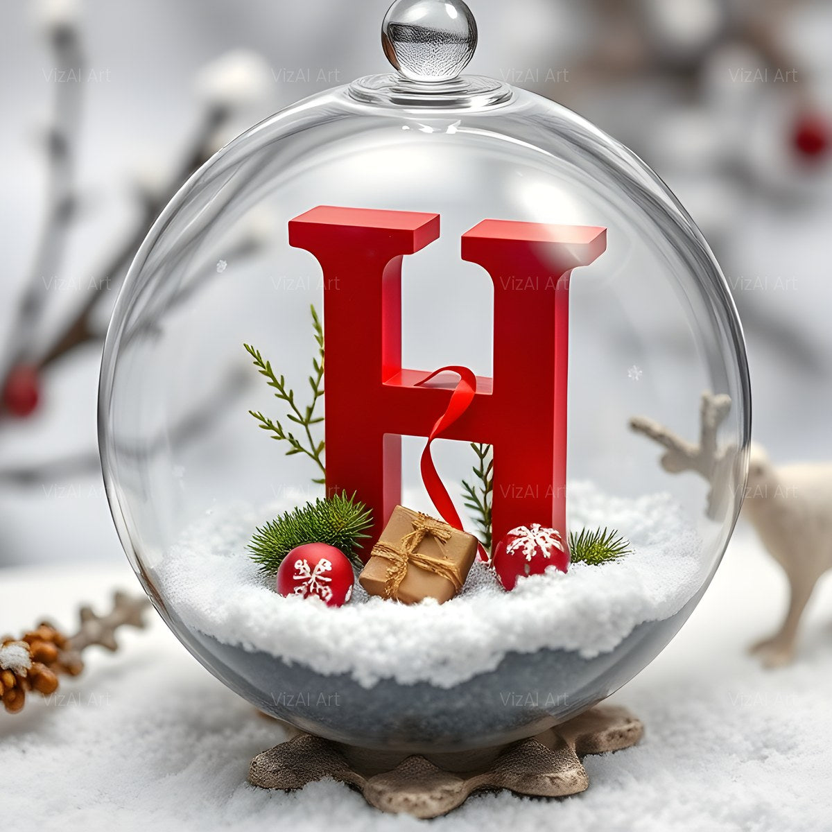 Christmas Scarlet Snow Globe alphabet — printable letter H