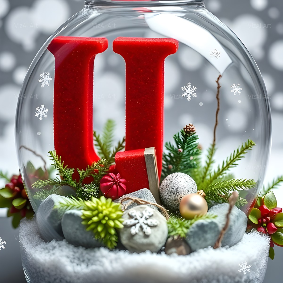 Christmas Scarlet Snow Globe alphabet — printable letter U