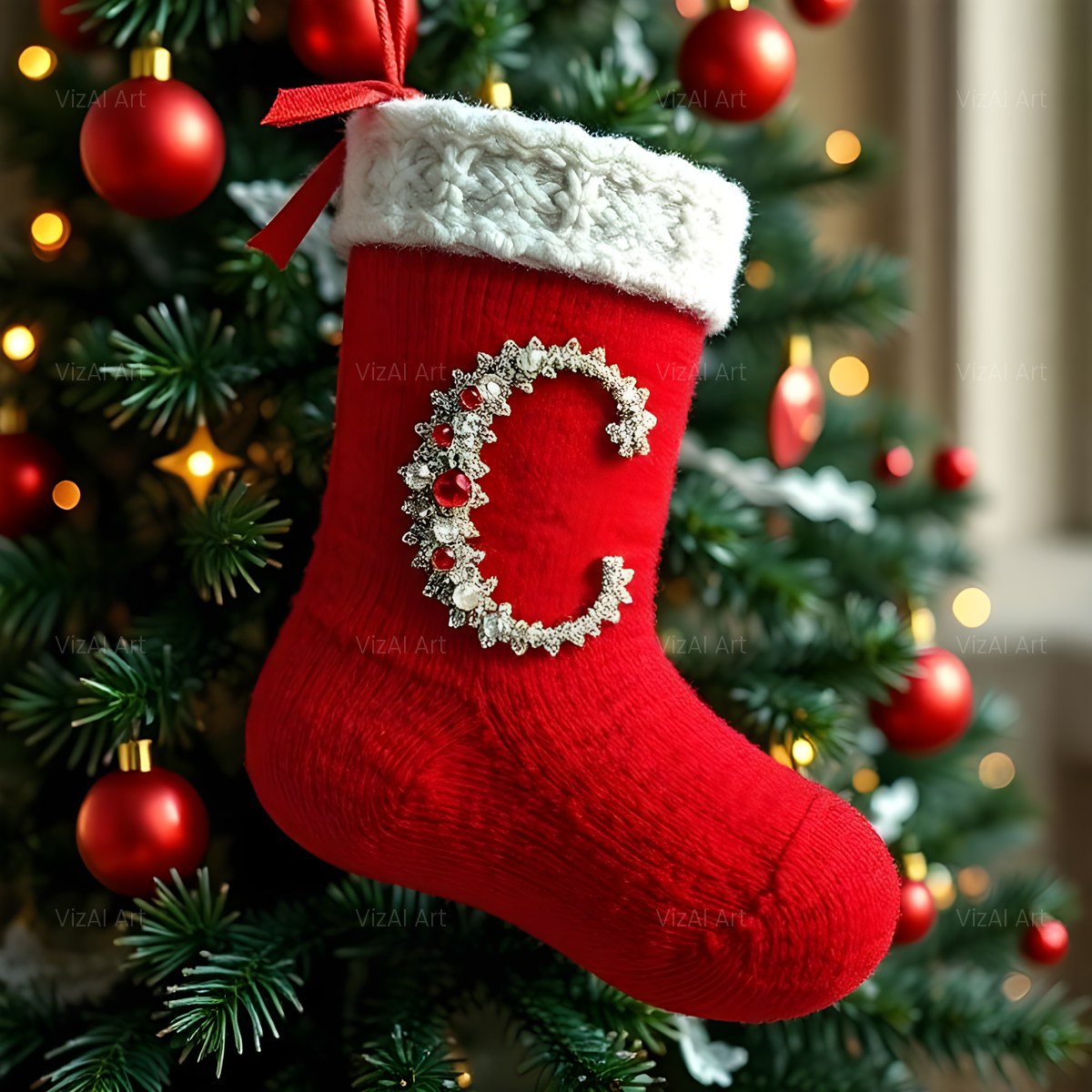 Christmas Scarlet Stocking Cheer alphabet — printable letter C