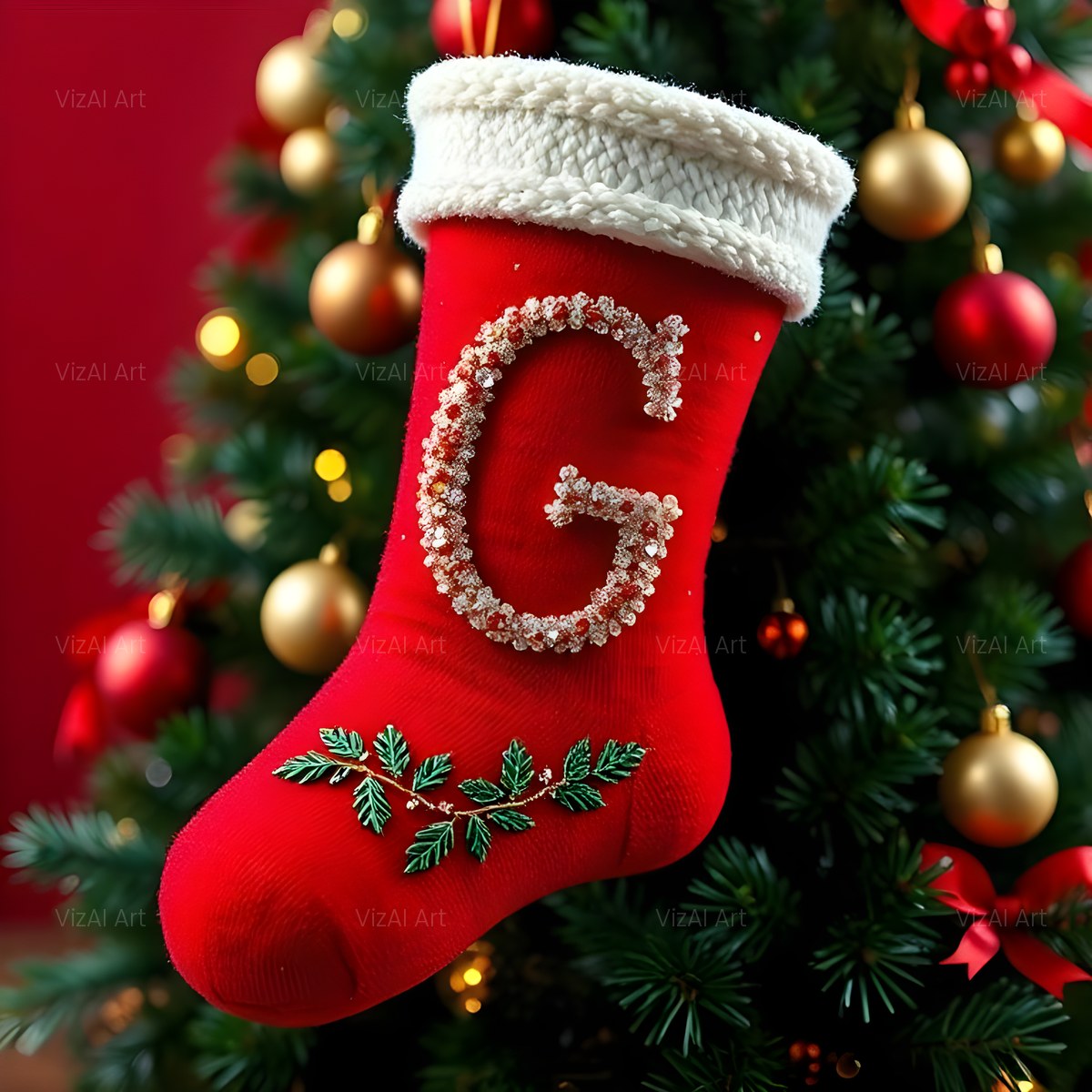 Christmas Scarlet Stocking Cheer alphabet — printable letter G