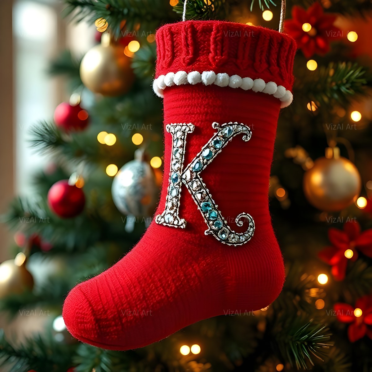 Christmas Scarlet Stocking Cheer alphabet — printable letter K