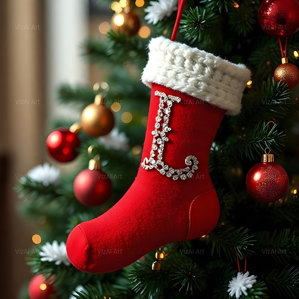 Christmas Scarlet Stocking Cheer alphabet — printable letter L