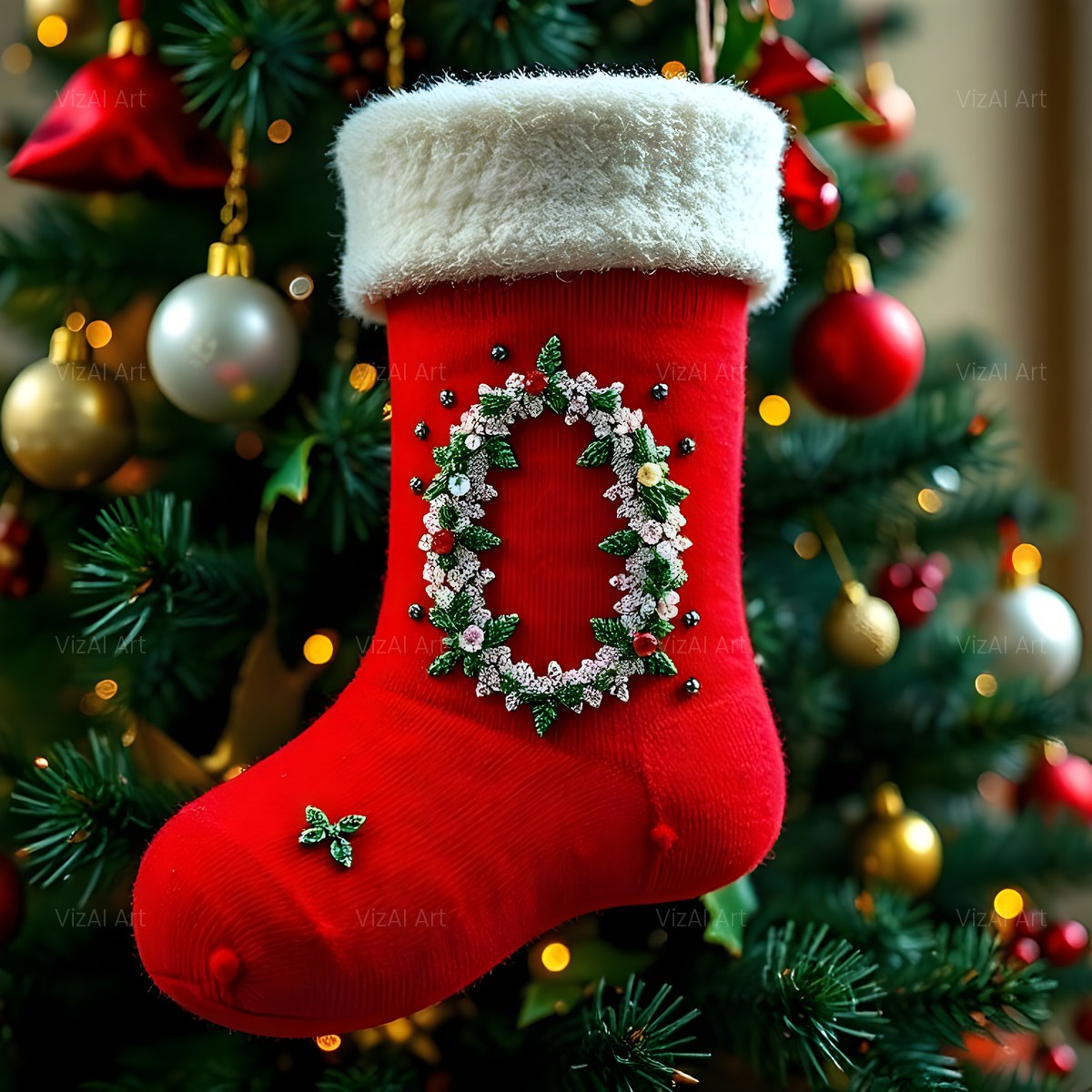 Christmas Scarlet Stocking Cheer alphabet — printable letter O