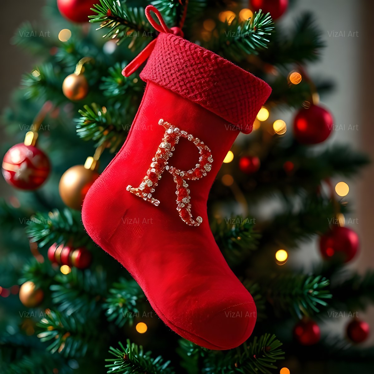 Christmas Scarlet Stocking Cheer alphabet — printable letter R