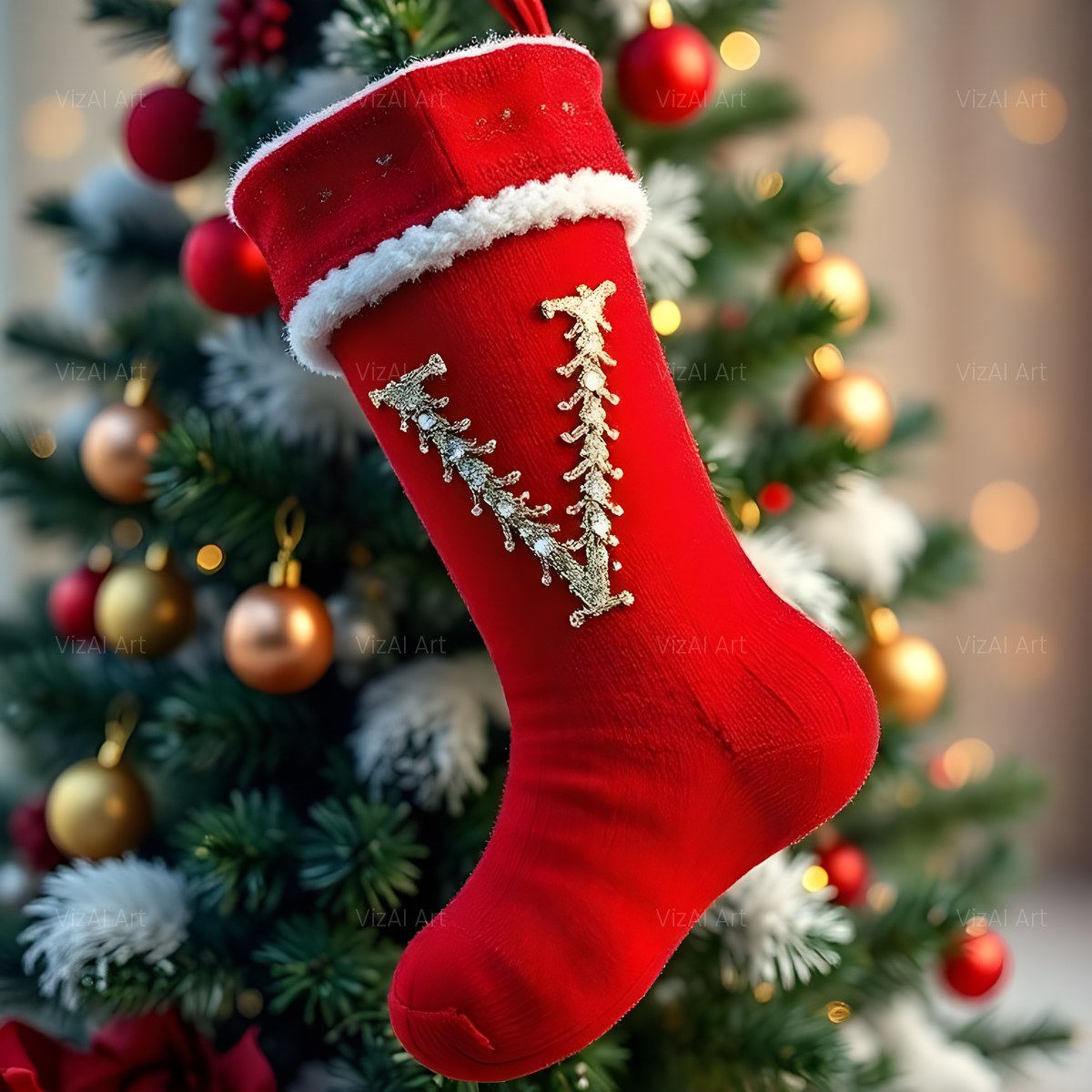 Christmas Scarlet Stocking Cheer alphabet — printable letter V