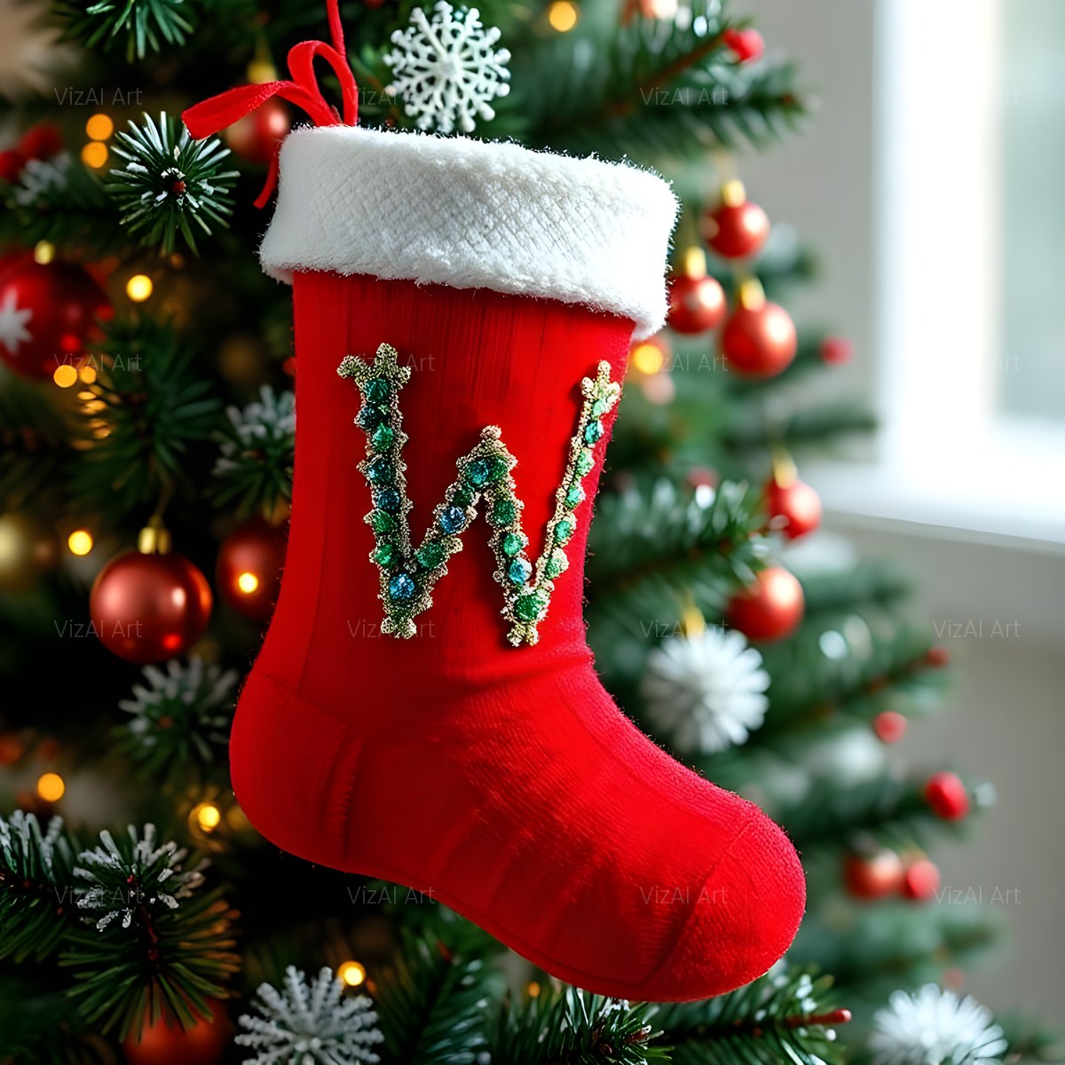 Christmas Scarlet Stocking Cheer alphabet — printable letter W