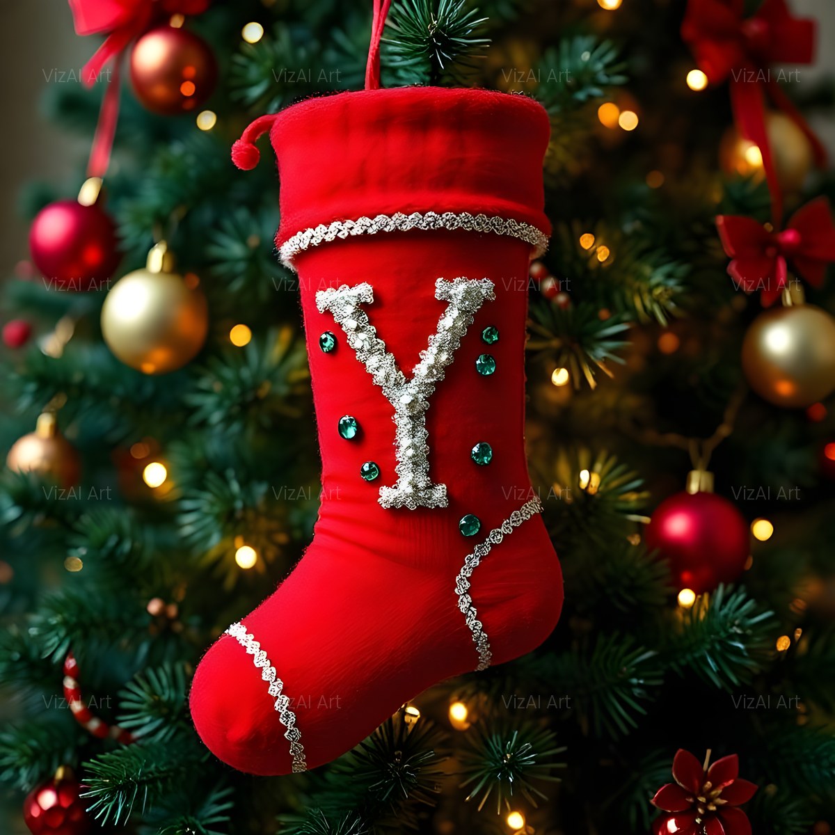 Christmas Scarlet Stocking Cheer alphabet — printable letter Y