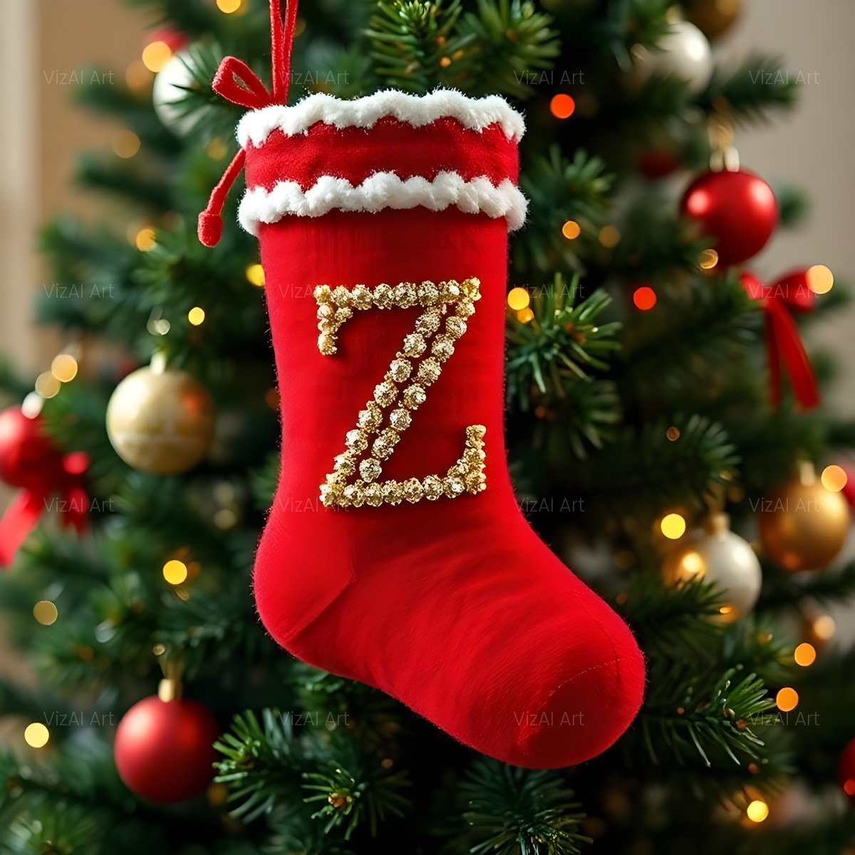 Christmas Scarlet Stocking Cheer alphabet — printable letter Z