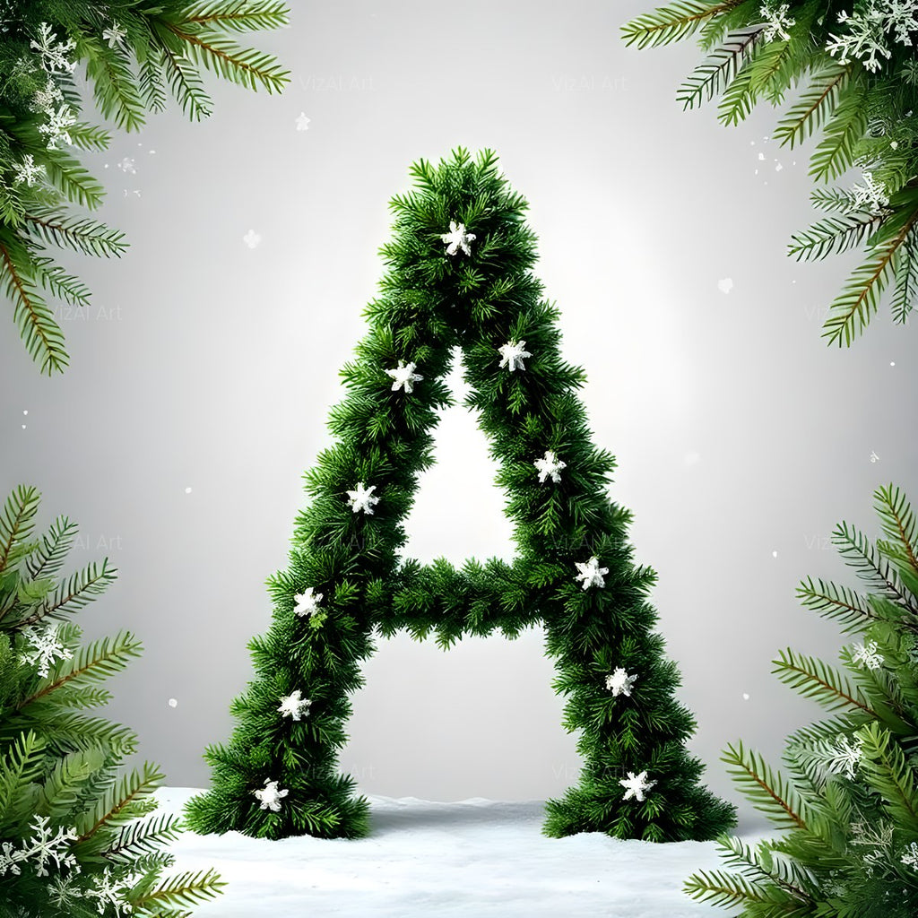 Christmas Frosted Spruce Charm alphabet — printable letter A
