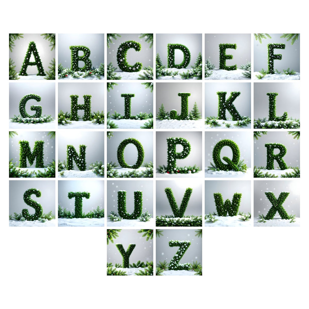 Christmas Frosted Spruce Charm alphabet — all 26 letters A to Z, choose any single letter