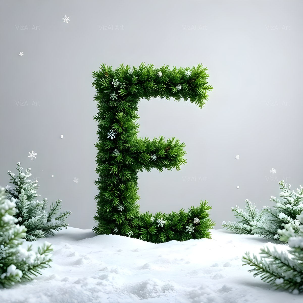 Christmas Frosted Spruce Charm alphabet — printable letter E