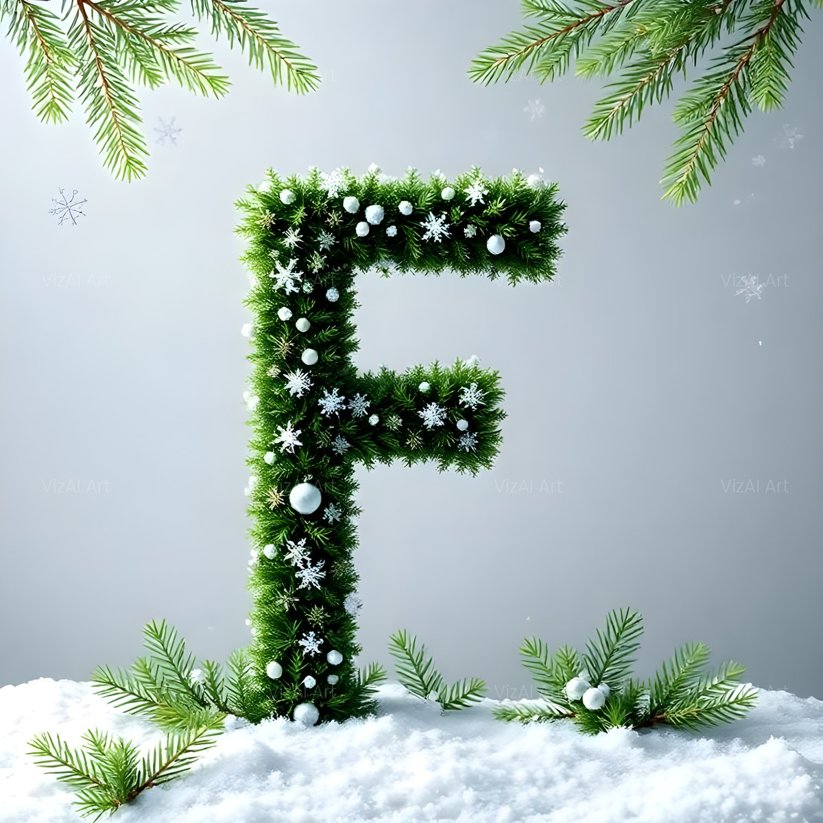Christmas Frosted Spruce Charm alphabet — printable letter F