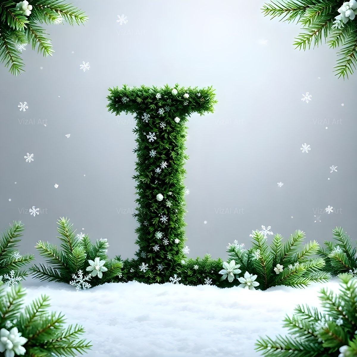Christmas Frosted Spruce Charm alphabet — printable letter I